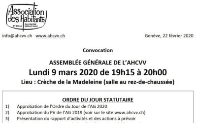 AHCVV Annulation de l’AG du 9.3.2020 face au coronavirus